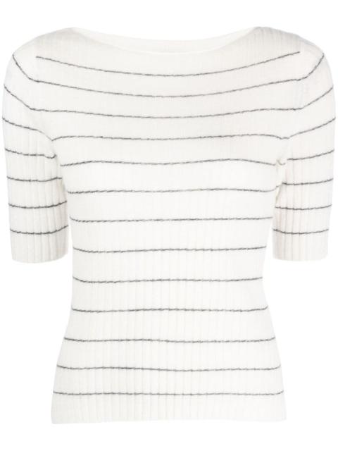 boat-neck striped knitted top