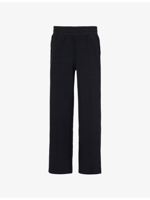 Drawstring-waistband wide-leg mid-rise stretch-woven trousers