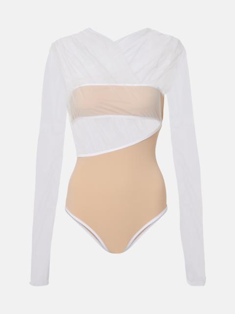 Cutout ruched sheer bodysuit