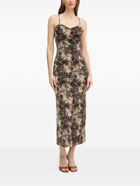 snake-print slip midi dress