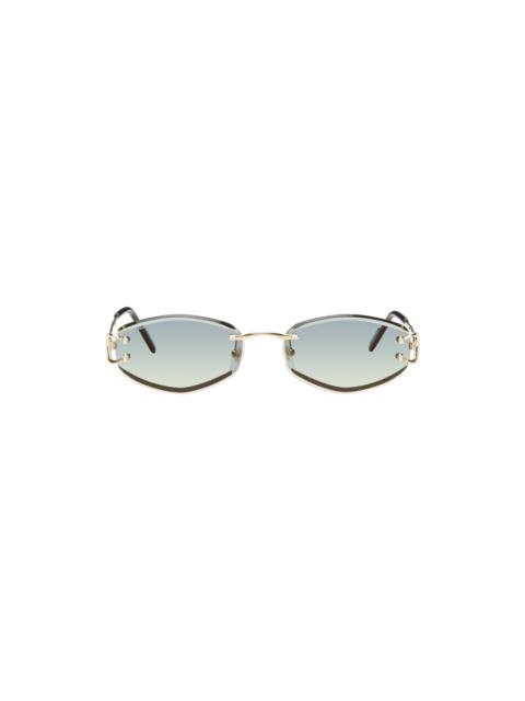 Gold & Green 'Signature C de Cartier' Geometrical Metal Sunglasses