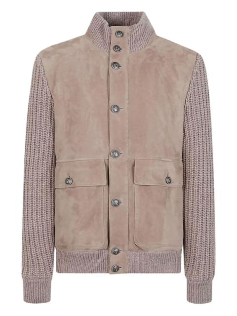 suede knitted-sleeves jacket