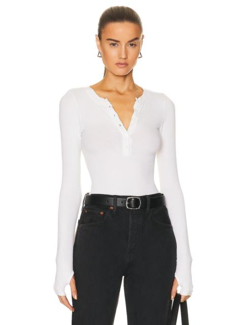 Rib Long Sleeve Baseball Henley Top