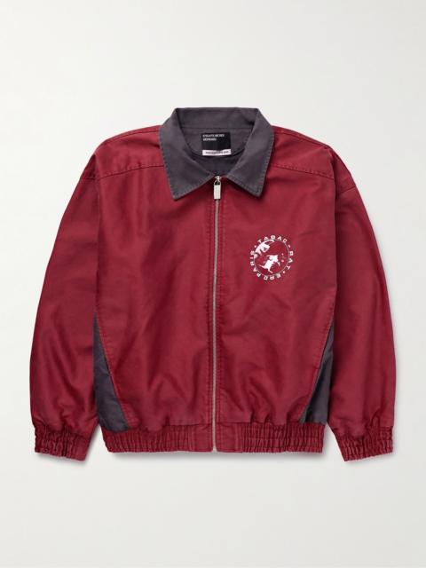 Tabac Rat Logo-Print Colour-Block Cotton-Moleskin Track Jacket Red