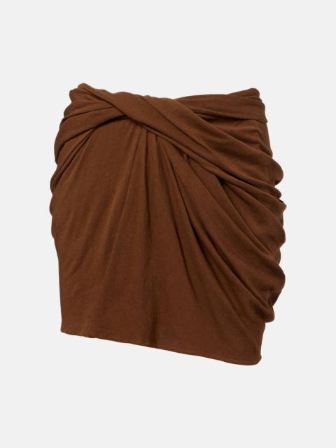 Gathered cotton-blend jersey miniskirt