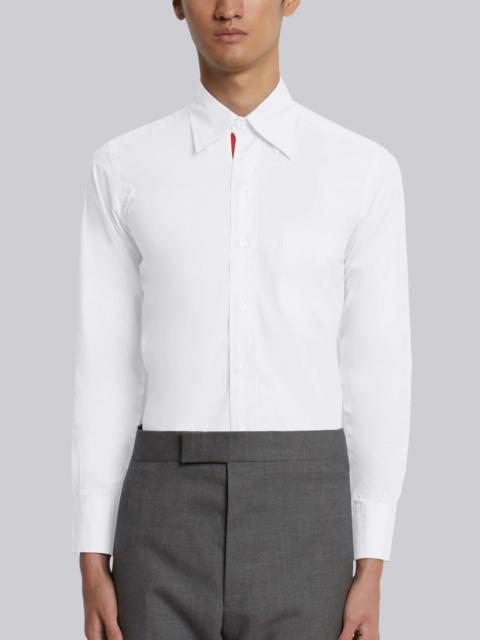 Off White Solid Poplin Stripe Grosgrain Placket Classic Fit Shirt