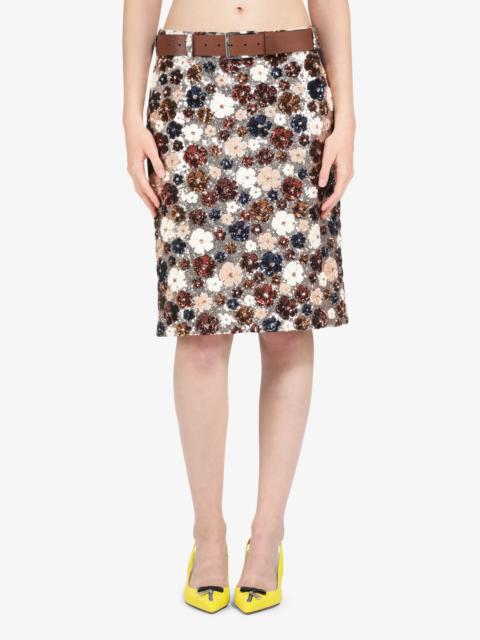 FLORAL-EMBELLISHED SEQUIN SKIRT