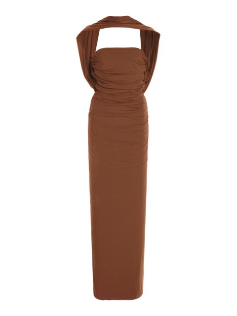 Exclusive Mullet Jersey Strapless Maxi Dress brown
