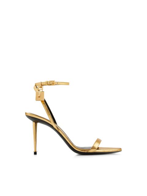 LAMINATED NAPPA LEATHER PADLOCK POINTY NAKED SANDAL 85MM