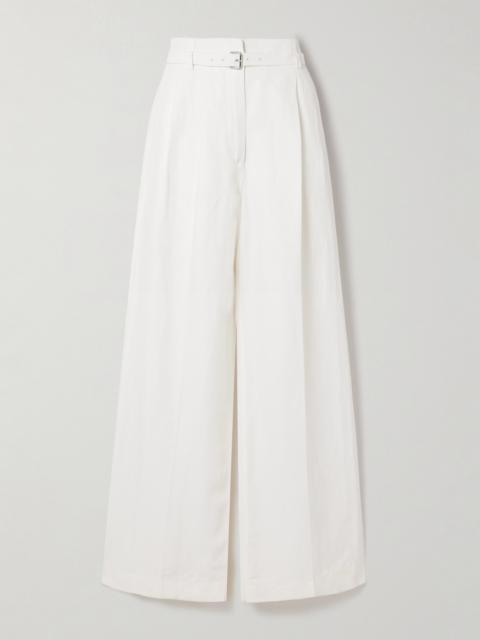 Jules Belted Pleated Poplin Wide-leg Pants