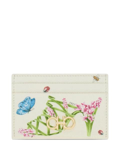 Gancini Card Holder with Floral Print