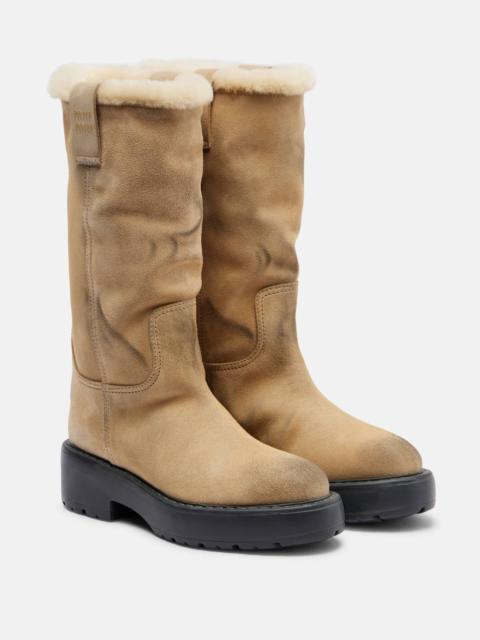 Shearling-lined suede knee-high boots