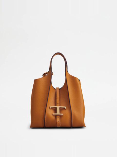 T TIMELESS SHOPPING BAG IN LEATHER MINI - BROWN