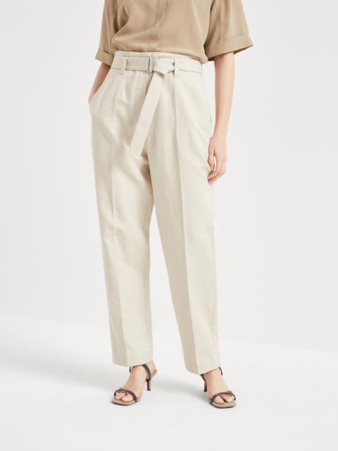 Cotton and linen canvas corset cigarette trousers with monili