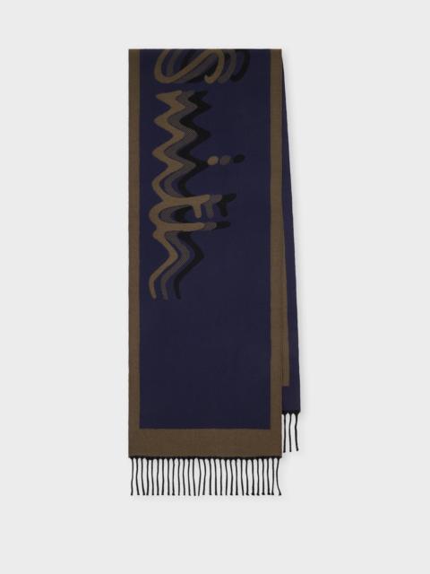 Navy 'Stacked Logo' Merino Wool-Blend Scarf
