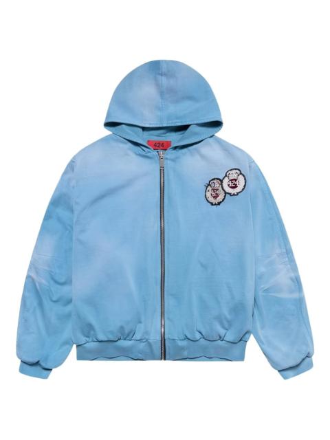crest-patch zip-up hoodie