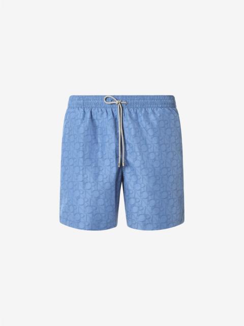 Short light blue boxer swimming trunks