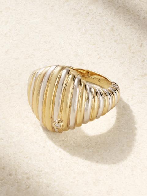 Chevalière Berlingot 9-karat Yellow And White Gold Diamond Signet Ring