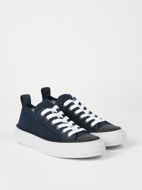 Cotton knit and suede sneakers with precious toe
