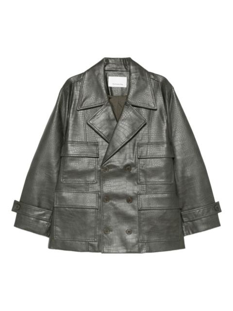 faux leather double-breasted coat