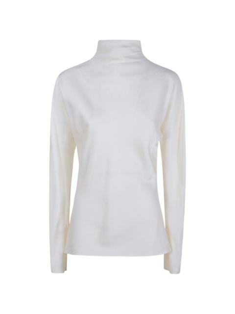 high-neck button-fastening blouse