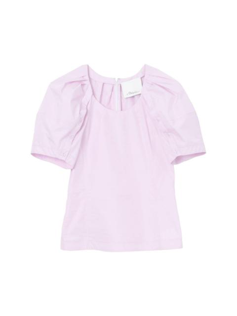 puff-sleeve cotton-blend top