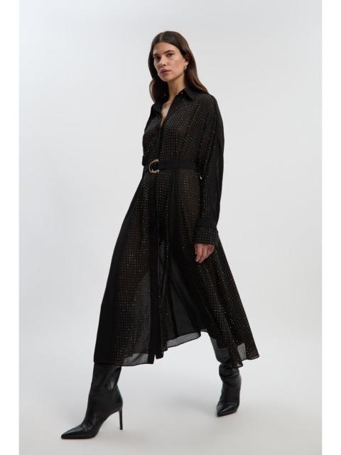 Hotfix Studded Long Sleeve Shirt Woven Maxi Dress