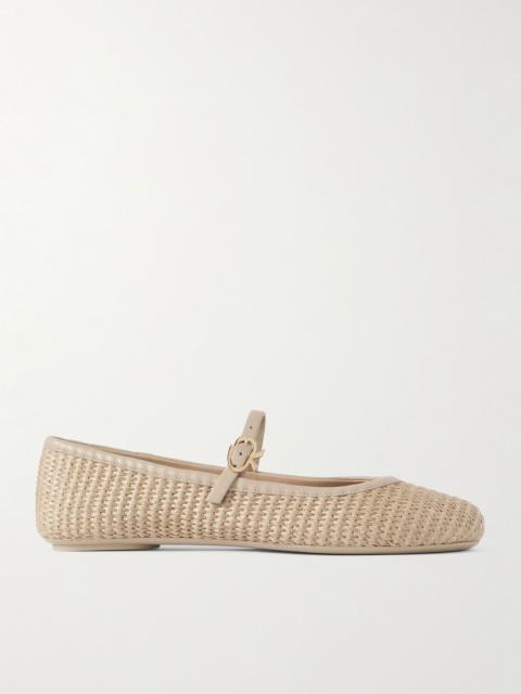 Carla leather-trimmed raffia Mary Jane ballet flats Neutral