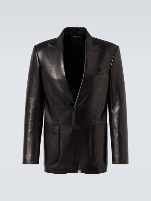 Single-breasted leather blazer