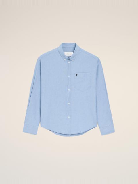 BLUE COTTON BOXY EMBROIDERED AMI DE COEUR SHIRT