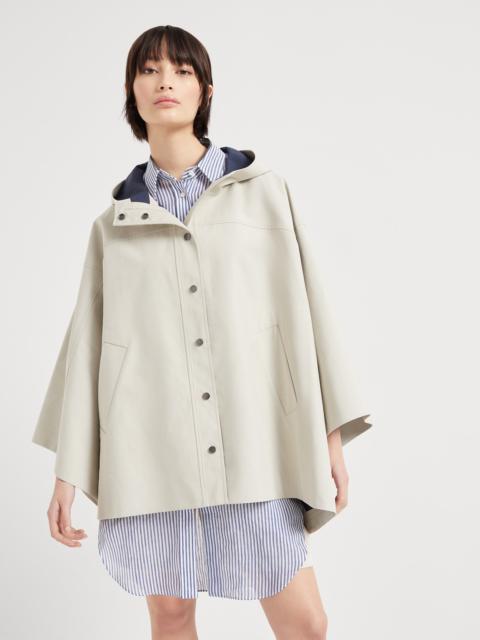 Water-resistant bonded cotton poplin hooded outerwear jacket with heat-bonded seams