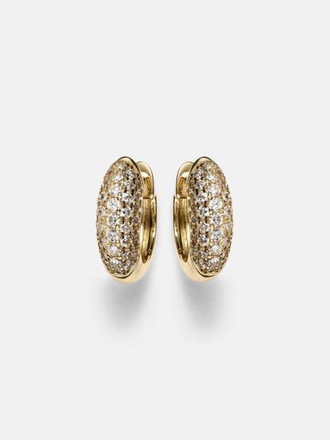 Puffy 14kt gold hoop earrings with diamonds
