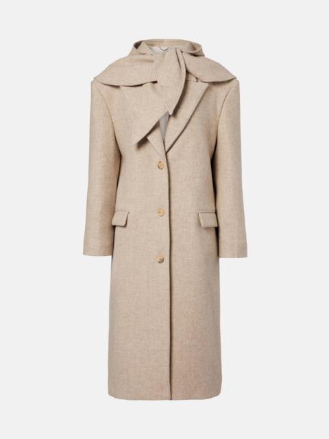 Hooded wool and silk coat