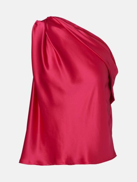 One-shoulder draped silk satin top