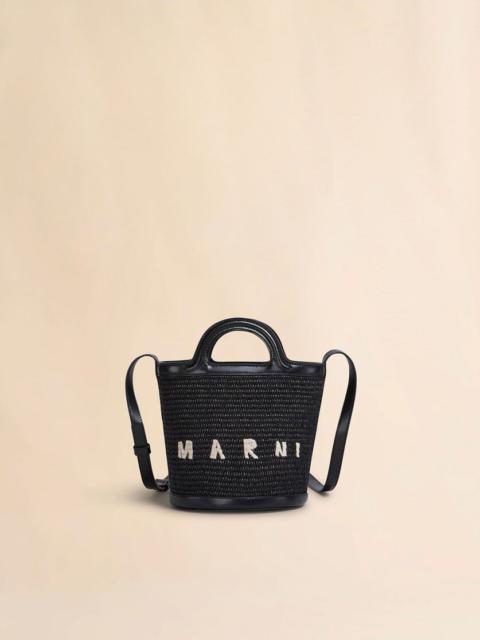 TROPICALIA MINI BUCKET BAG IN BLACK LEATHER AND RAFFIA