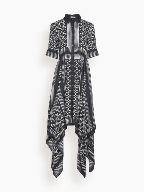 Abrielle Short Sleeve Handkerchief Midi Dress in Black