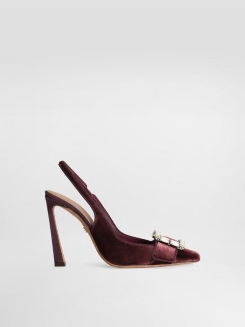 Velvet slingbacks with bejeweled buckle