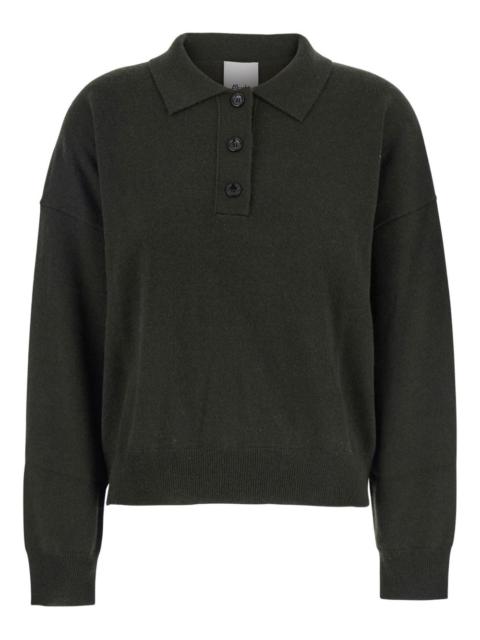 point-collar wool polo top