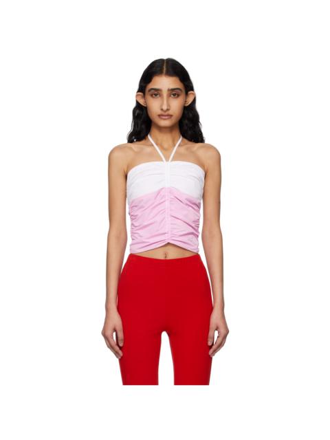 Pink & Off-White Shirring Halter Top