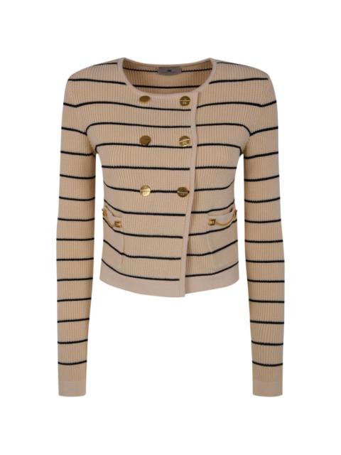 striped button-fastening cardigan