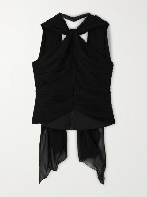 Solene Scarf-detailed Ruched Chiffon Halterneck Top