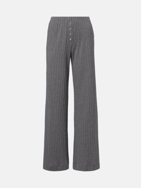 Pointelle cotton wide-leg pants