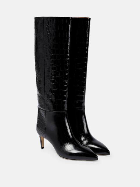 Croc-effect leather knee-high boots