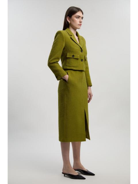 Textured Tweed Belted Tailored Pencil Skirt