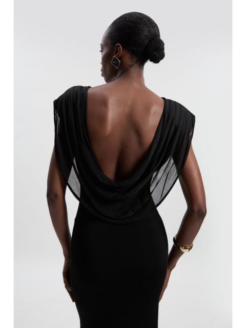 Viscose Blend Slinky Drape Plunge Back Knit Maxi Dress