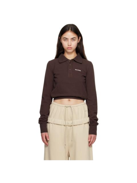 Brown Embroidered Logo Long Sleeve Polo