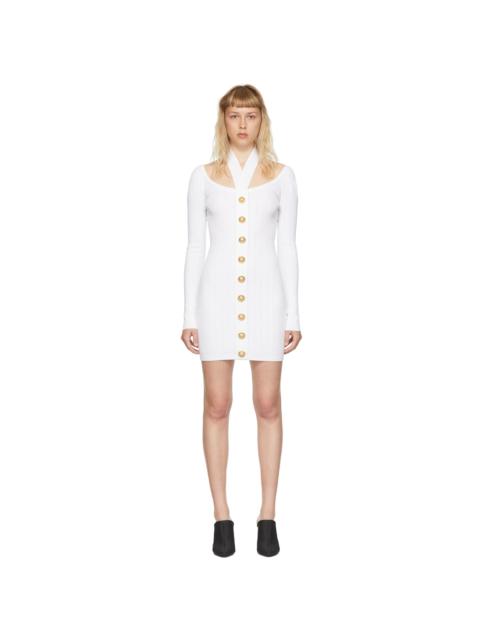 White Viscose Button Mini Dress