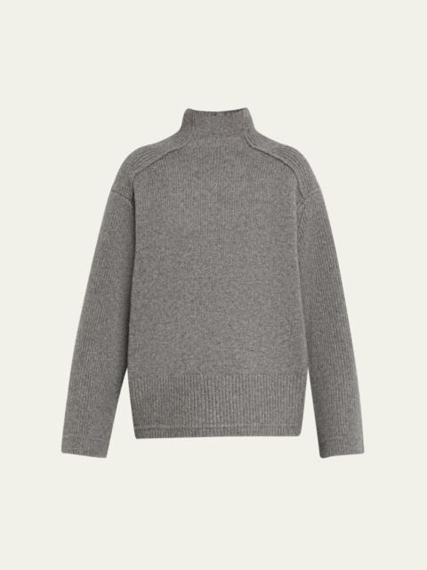 Wool and Cashmere Button Mock-Neck Sweater