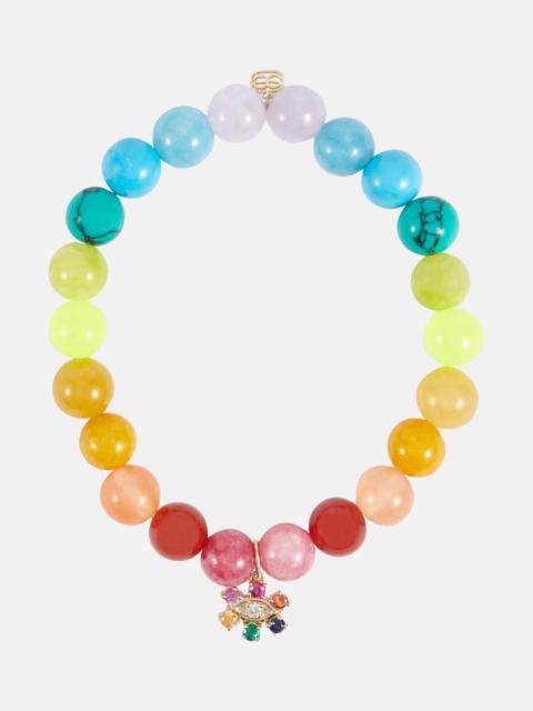 14kt gold and jade beaded bracelet with diamond