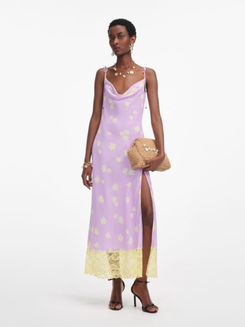Lilac Floral Chiffon Midi Dress